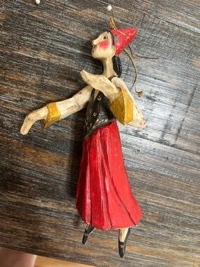 House Of Hatten Hand-Carved Red Folk Art Dancing Figurine 1989 Ornament